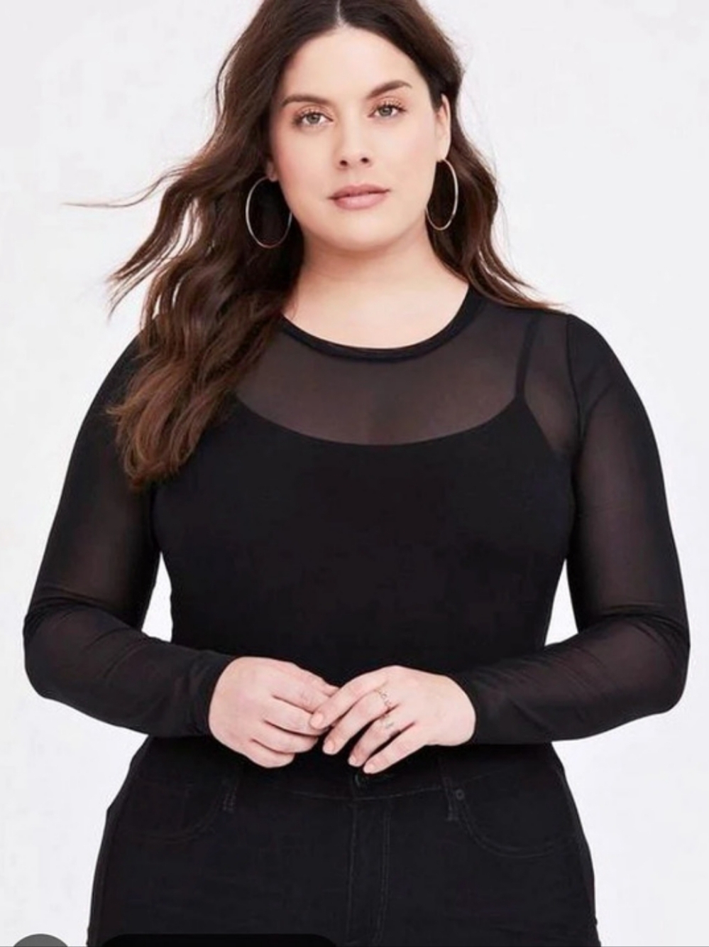 Torrid Mesh Crew Neck Long Sleeve Top Black Size 1x
